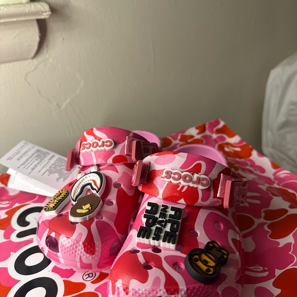 Bape CROCS Pink and Red Camo Sandals - Picture 3 of 4